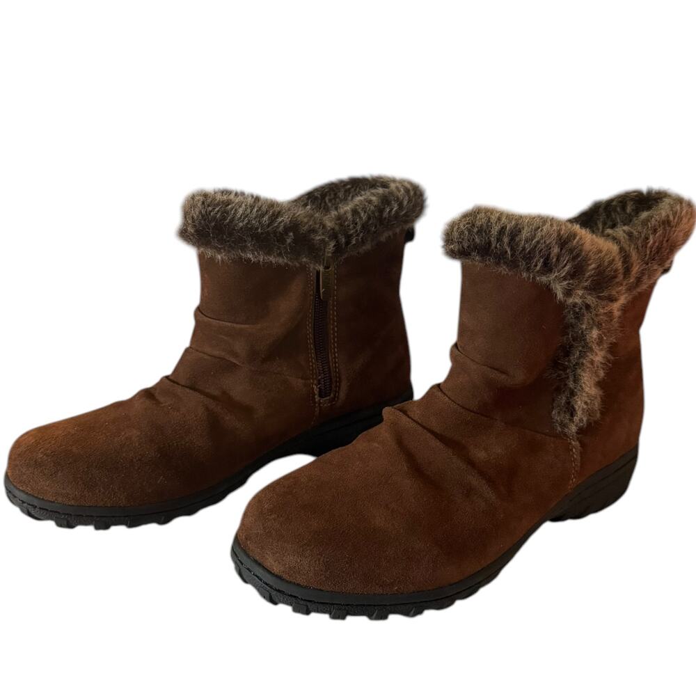 Khombu Lisa Brown Suede Faux Fur Side Zip Boots Size 9
